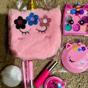 Pink Unicorn Makeup Set with Floral Accents